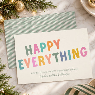 Cute Colorful Typography Happy Everything Striped Holiday Card
