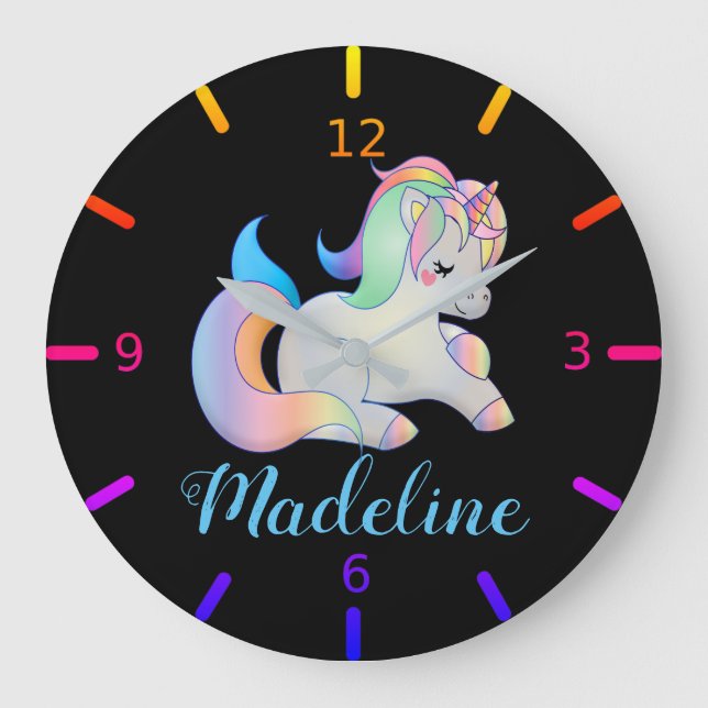 Cute Colorful Unicorn Large Clock (Front)