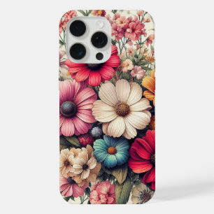 Cute Colorful Vintage Flower Collage iPhone 15 Pro Max Case