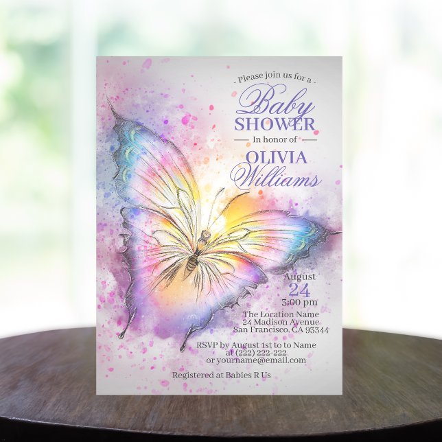 Cute Colorful Watercolor Butterfly Baby Shower Invitation (Creator Uploaded)