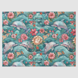 Cute Colorful Watercolor Floral Dolphins Decoupage Tissue Paper
