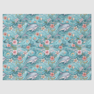 Cute Colorful Watercolor Floral Dolphins Decoupage Tissue Paper