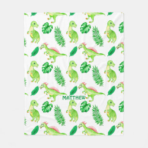 Cute Colorful Watercolor Pattern Jungle Dinosaur Fleece Blanket