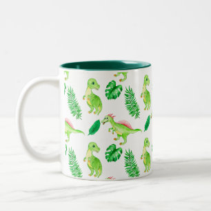 Cute Colorful Watercolor Pattern Jungle Dinosaur Two-Tone Coffee Mug