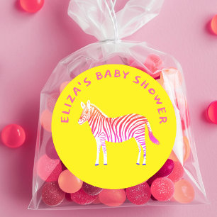 Cute Colorful Zebras Custom Baby Shower  Classic Round Sticker