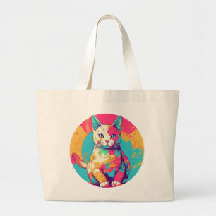 cute colorfull cat design  large tote bag