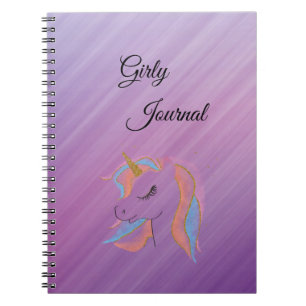 Cute,Colorfyl,Rainbow Unicorn,Diagonal Lines Notebook