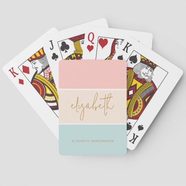 Cute Colour Block Pastel Pink Yellow Blue Stripe Playing Cards (Back)