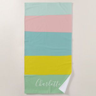 Cute Colour Block Stripes in Minty Pastels Beach Towel