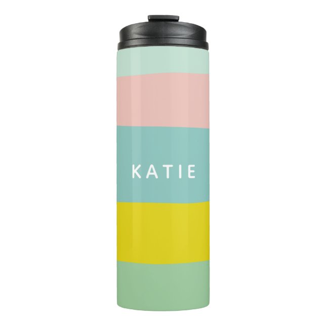 Cute Colour Block Stripes in Minty Pastels Thermal Tumbler (Front)