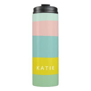 Cute Colour Block Stripes in Minty Pastels Thermal Tumbler
