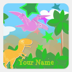 Cute Colour Cartoon Dinosaurs Name Stickers