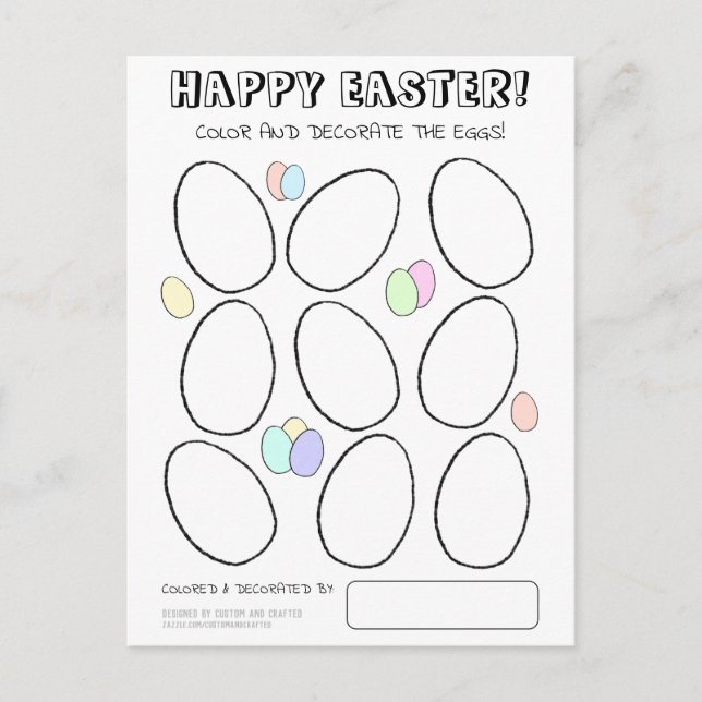 Cute Colour & Decorate Easter Egg Colouring Activi Postcard (Front)