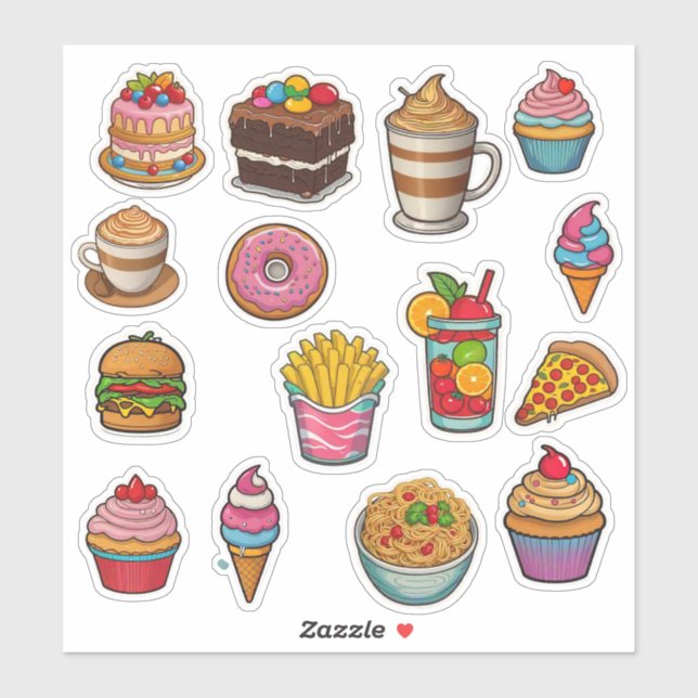 cute colour food item Vinyl Sticker (Sheet)