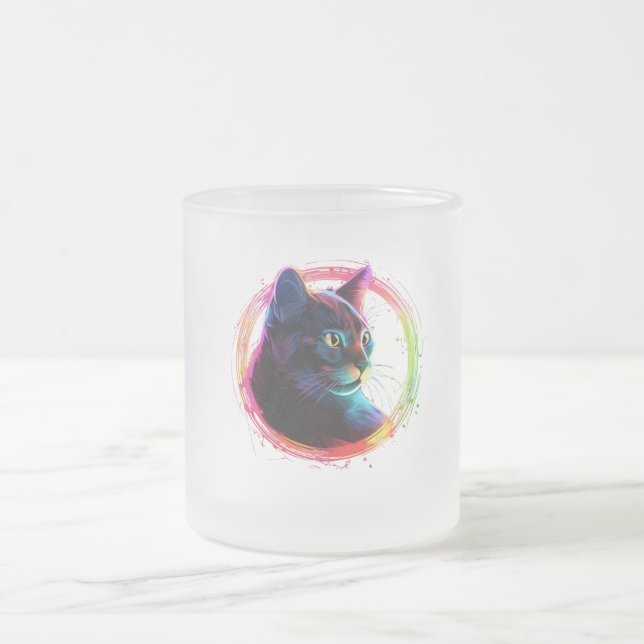 cute colour full cat design  frosted glass coffee mug (Center)