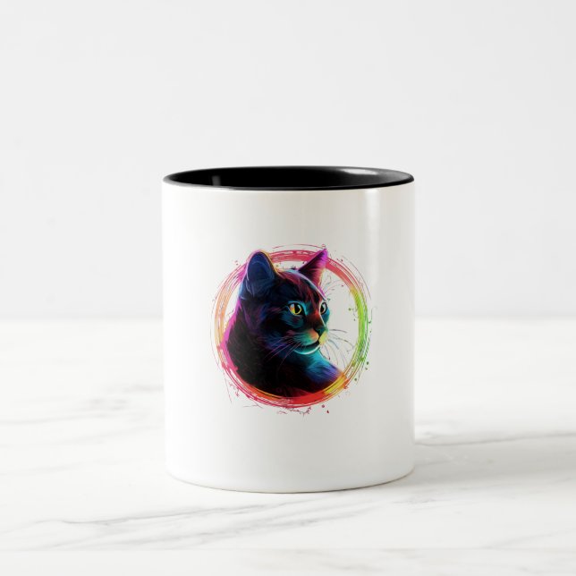 cute colour full cat design  Two-Tone coffee mug (Center)
