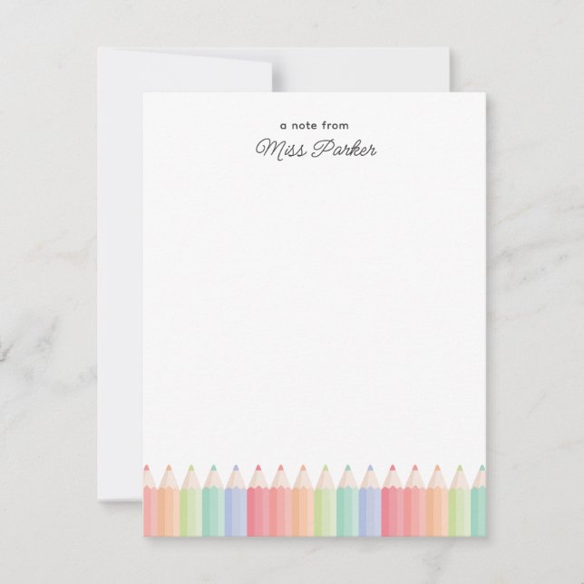 Cute Colour Pencils Note From Teacher Note Card (Front)