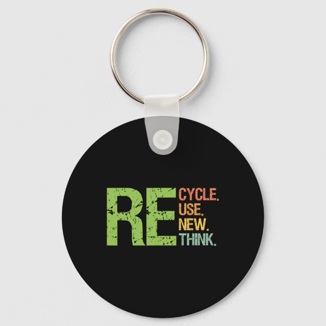 Cute Colour Recycle Reuse Renew Rethink Earth Day  Key Ring (Front)