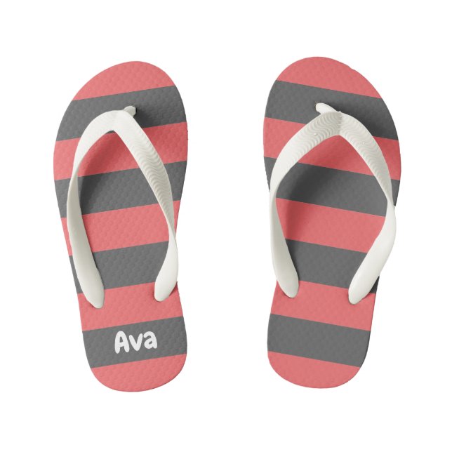 Cute Colour Striped Grey and Pink Pattern  Kid's Flip Flops (Footbed)