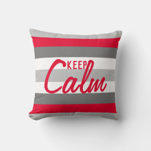 Cute Colour Striped Grey and Red With Text Cushion