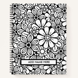 Cute Colour the Cover Floral Black and White Notebook