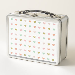 Cute coloured hearts metal lunch box