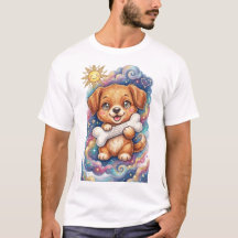 Cute Coloured Pencil Puppy with Bone – Whimsical S