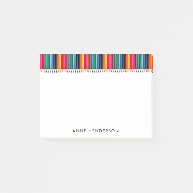 Cute Coloured Pencils Personalised Teachers Name Post-it Notes (Front)