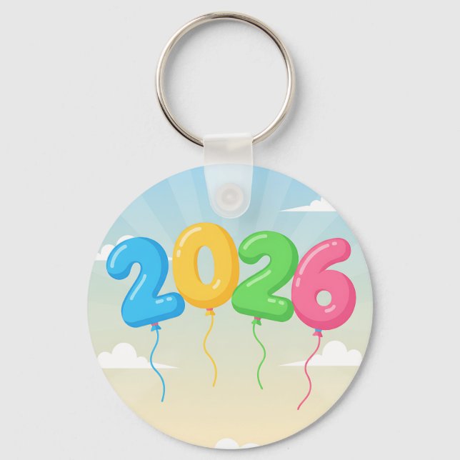 cute Colourful 2026 Balloon Celebration Double-Sid Key Ring (Front)