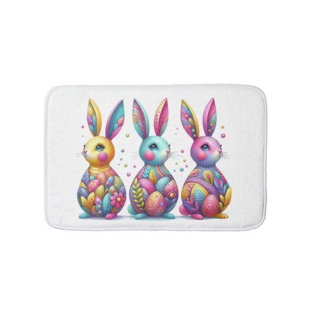 Cute, colourful 3 Easter bunny Bath Mat (Front)