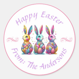 Cute, colourful 3 Easter bunny Classic Round Sticker