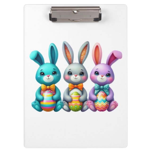 Cute, colourful 3 Easter bunny Clipboard (Front)
