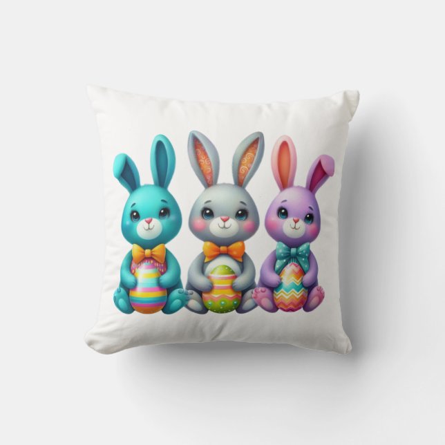 Cute, colourful 3 Easter bunny Cushion (Front)