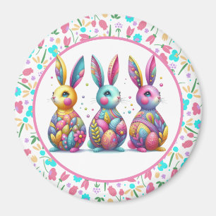 Cute, colourful 3 Easter bunny Magnet