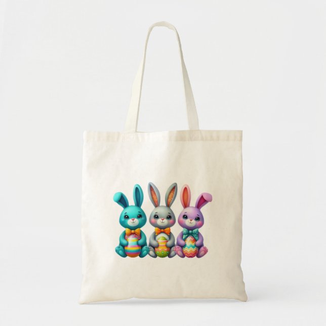 Cute, colourful 3 Easter bunny Tote Bag (Front)