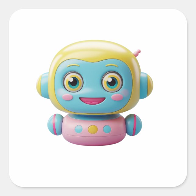 Cute Colourful 3D Robot Sticker – Kawaii AI Bot De (Front)