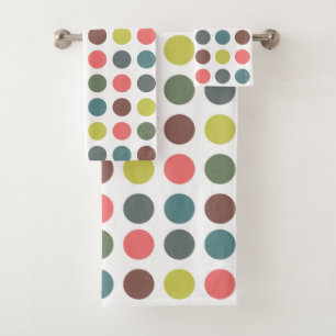 Cute colourful 70s pattern with polka dots bath towel set