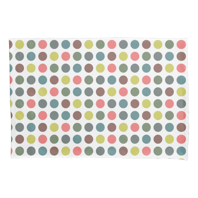 Cute colourful 70s pattern with polka dots pillowcase (Front)