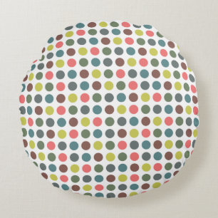 Cute colourful 70s pattern with polka dots round cushion