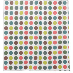 Cute colourful 70s pattern with polka dots shower curtain