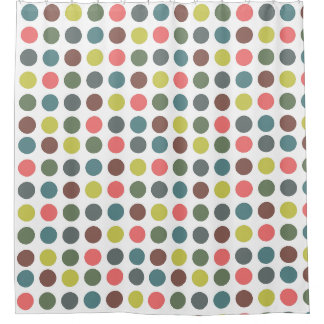 Cute colourful 70s pattern with polka dots shower curtain