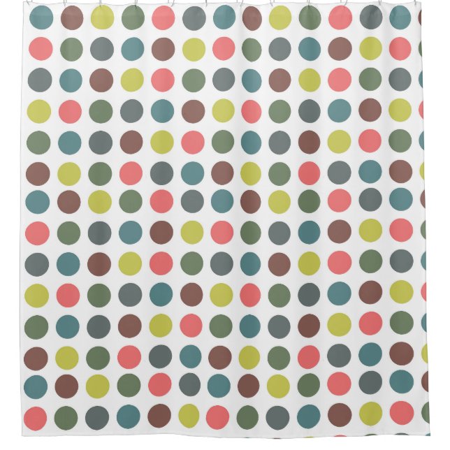 Cute colourful 70s pattern with polka dots shower curtain (Front)