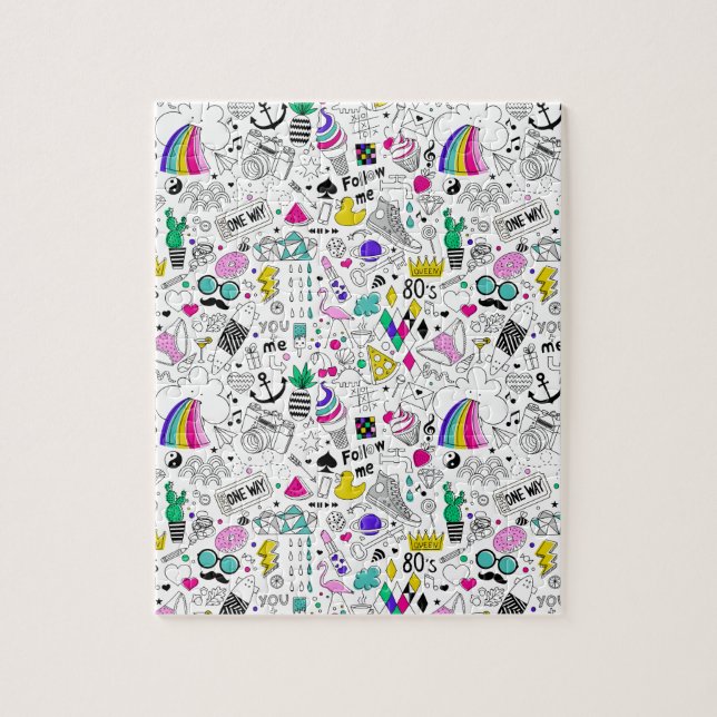 Cute Colourful 80s Pattern Jigsaw Puzzle (Vertical)