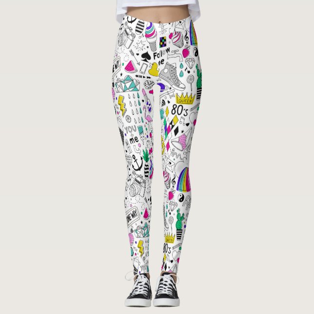 Cute Colourful 80s Pattern Leggings (Front)