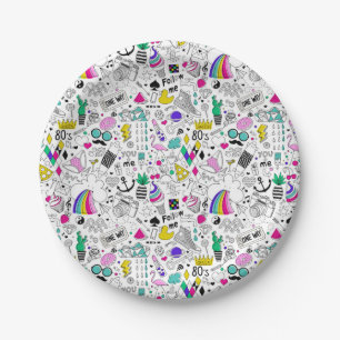 Cute Colourful 80s Pattern Paper Plate