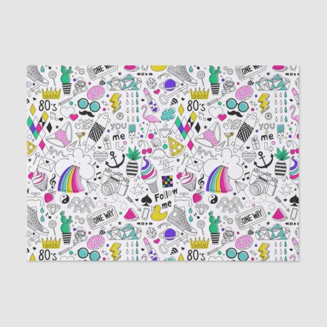 Cute Colourful 80s Pattern Tissue Paper (Front)