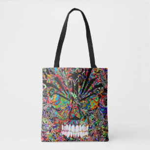 Cute Colourful abstract angry skull Tote Bag