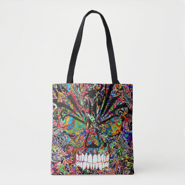 Cute Colourful abstract angry skull Tote Bag (Front)