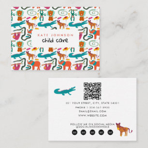 Cute Colourful Abstract Animals Childcare Business Card
