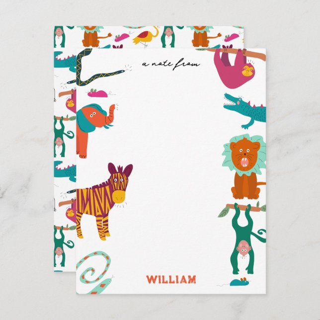 Cute Colourful Abstract Animals Custom Kids Name  Card (Front/Back)